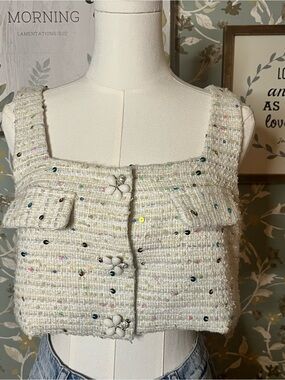 Chou Chou Beaded Tweed Vest - Size M